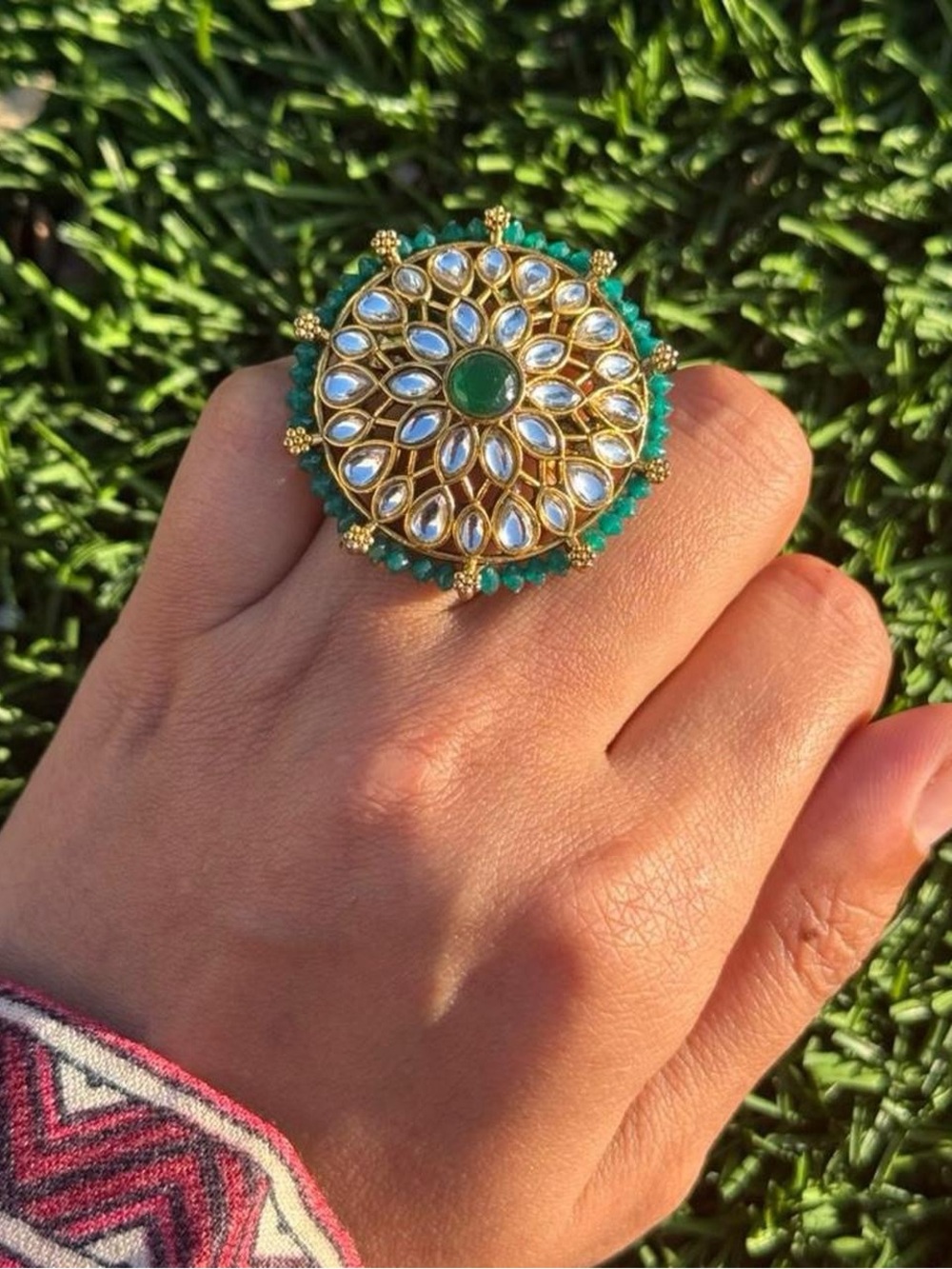 New | Pakistani Luxury Emerald Green/Gold Adjustable Ring